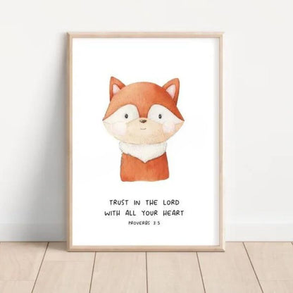 Cute Animals With Bible Verse - Christian Nursery Wall Art