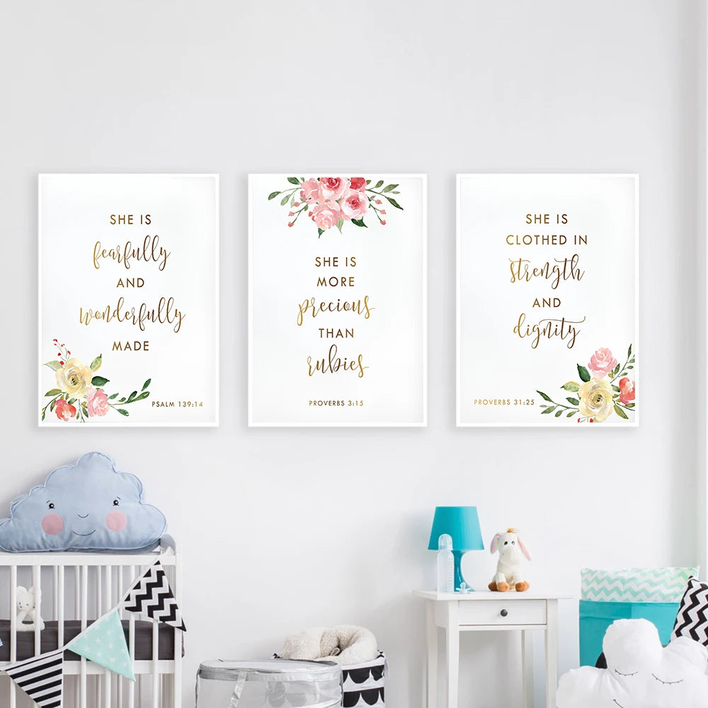 Foral Bible Verse - Christian Nursery Wall Art