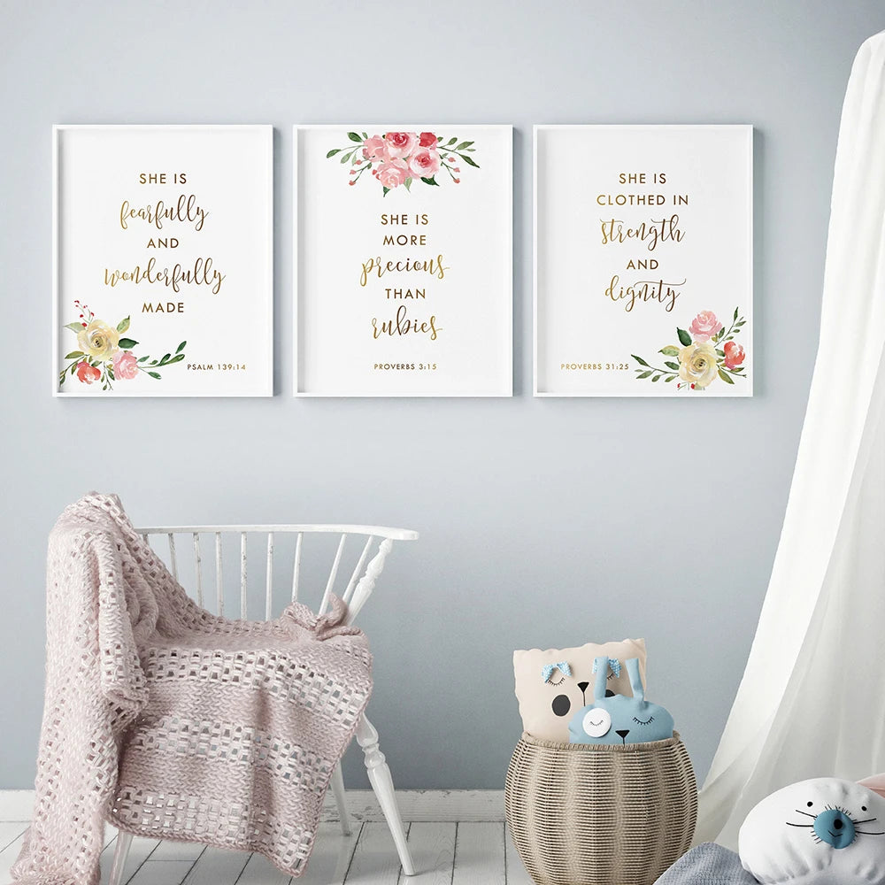 Foral Bible Verse - Christian Nursery Wall Art