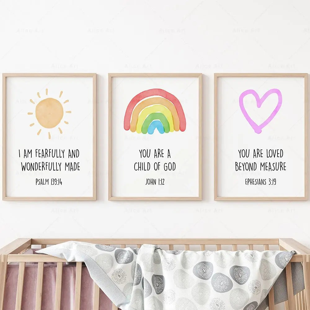 Sun, Rainbow and Heart - Christian Nursery Wall Art