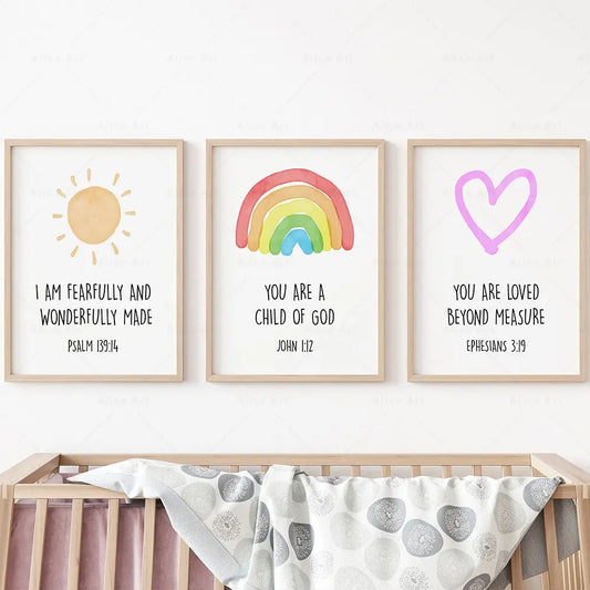 Sun, Rainbow and Heart - Christian Nursery Wall Art