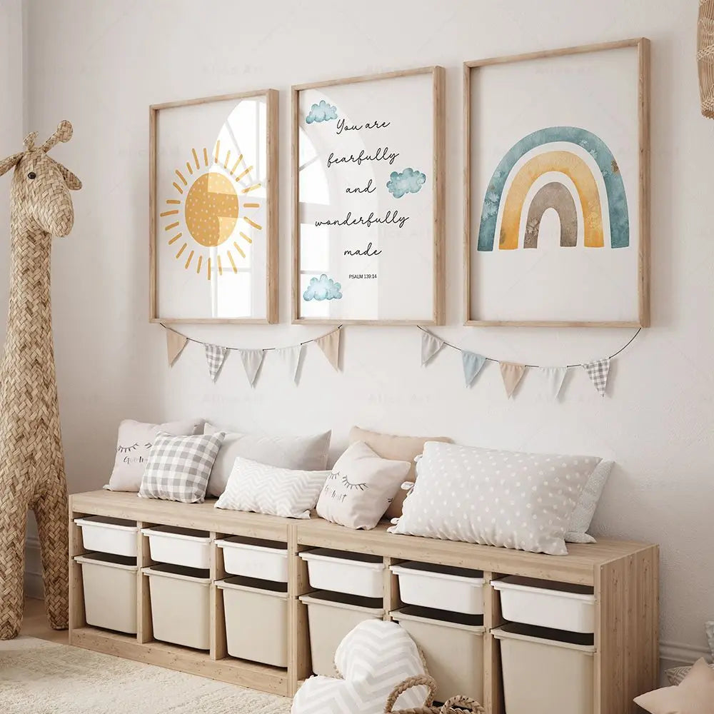 Sun, Rainbow and Heart - Christian Nursery Wall Art