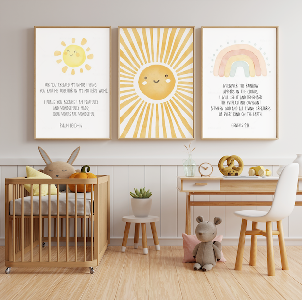 Sun, Rainbow and Heart - Christian Nursery Wall Art